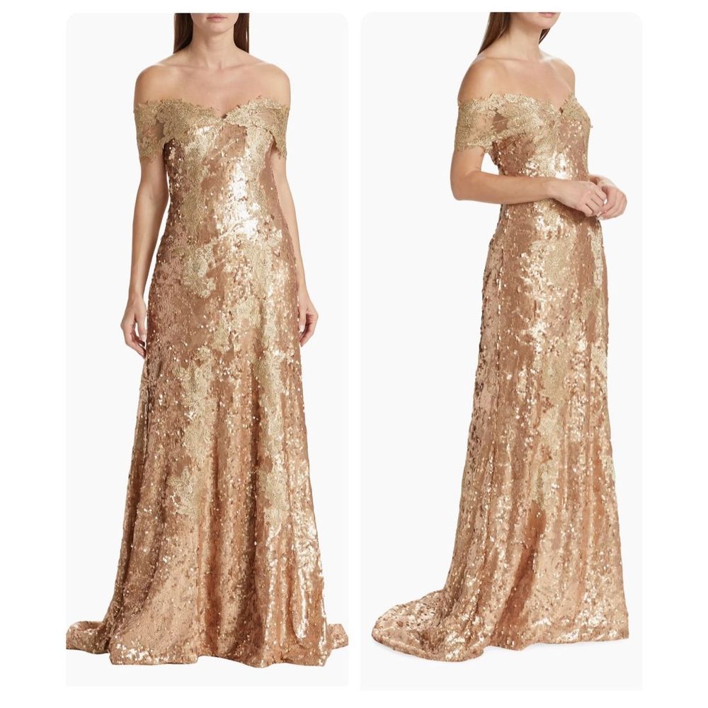 Rene Ruiz Collection Sequined Off-The-Shoulder Gown US 12 $1795